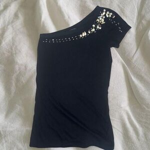 Forever 21 vintage Black One-Shoulder Jeweled Crop Top